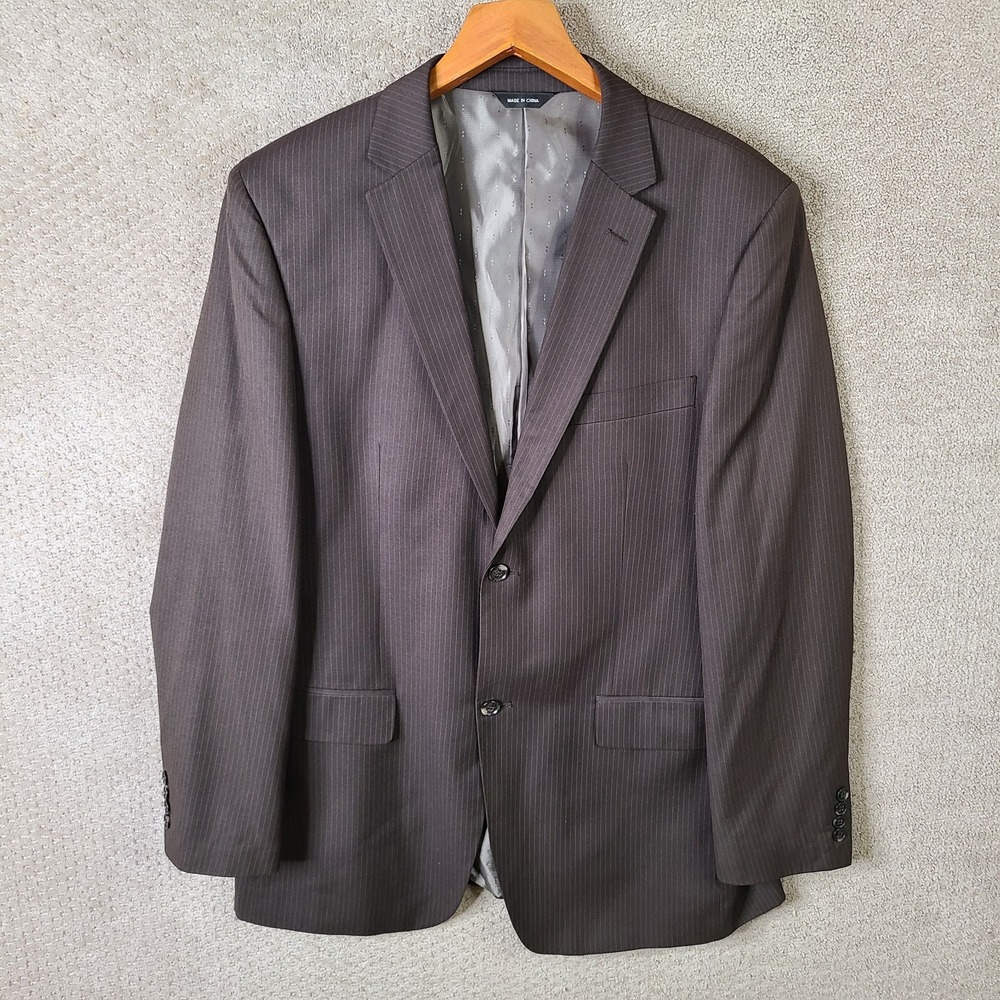 Evan Picone Jacket Mens 42L Brown Striped Blazer Poly Blend‎ 2 Button Suit Coat